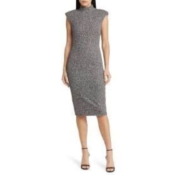 Black Halo Women's Black Gray Tweed Sleeveless Sheath Dress Size 12 NWOT - Picture 1 of 10